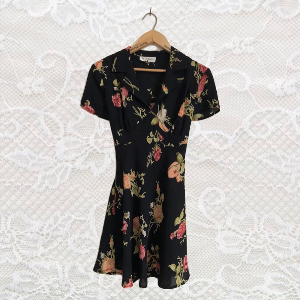 Vintage 90s Mesh Floral Mini Dress with Collar